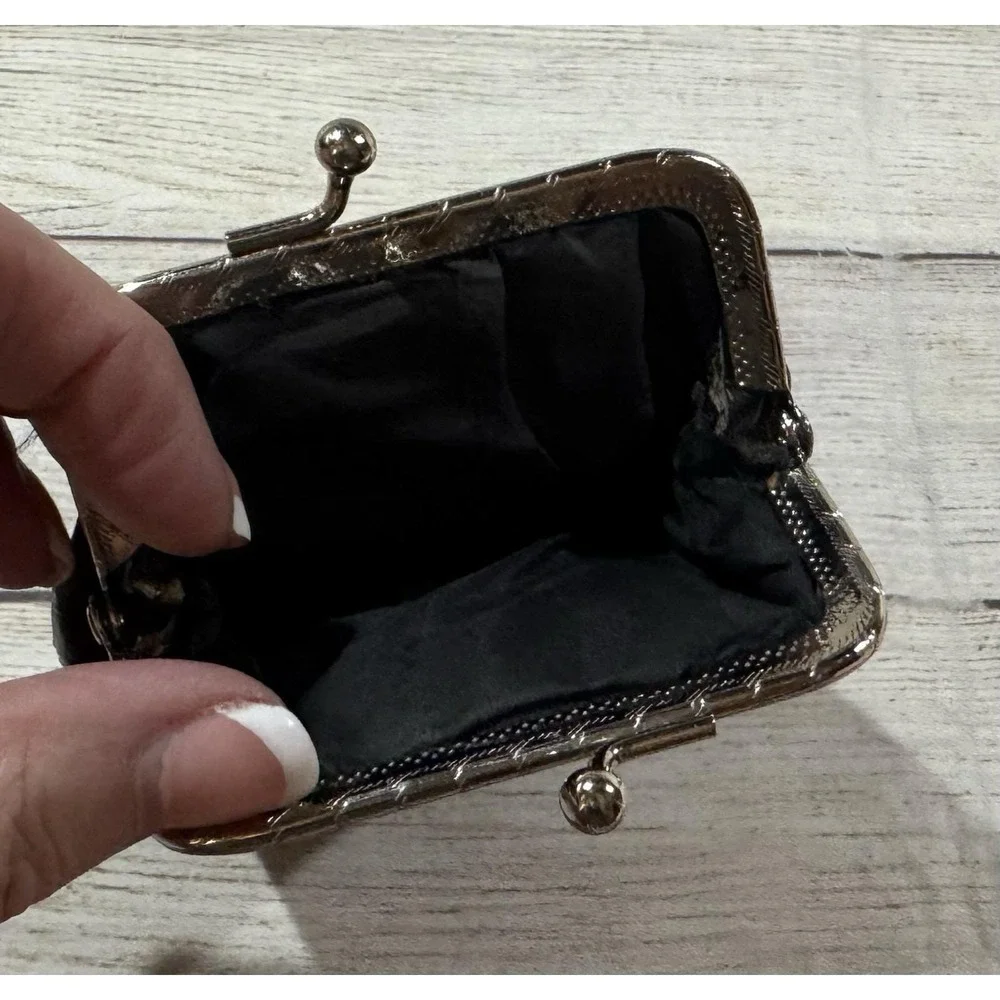 Vintage Black Leather Kiss Lock w/ Pockets Cigarette Case 6